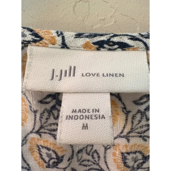 J.Jill Love Linen Sleeveless‎ Top Elephant Print Keyhole Neckline Pockets Size M - Picture 2 of 9
